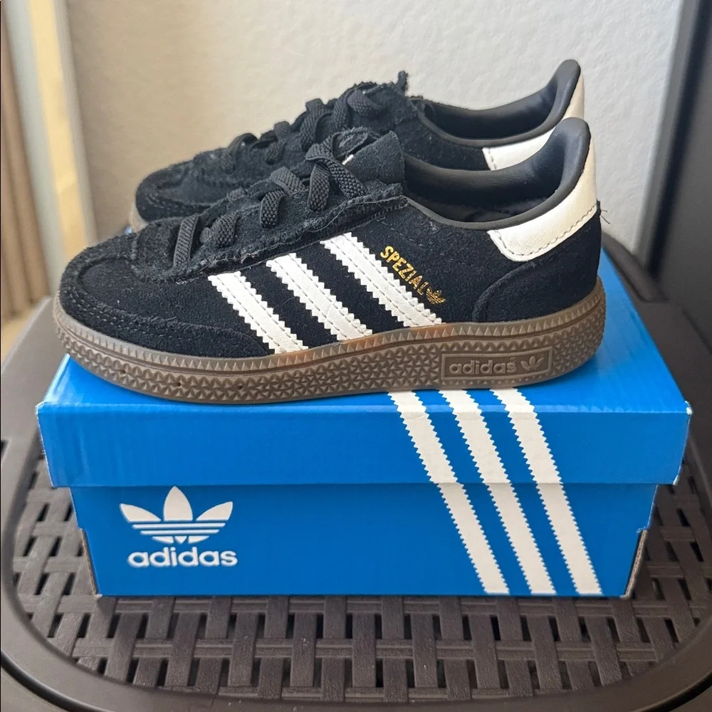 Adidas Handball Spezial Black Suede Toddler Sneaker - Picture 3 of 11
